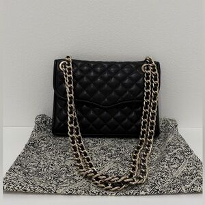 REBECCA MINKOFF Quilted Black Gold Leather Chain Shoulder Crossbody Bag